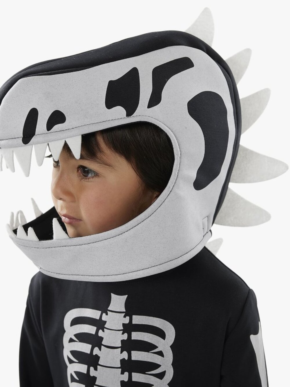 Pottery Barn Glow in the Dark Dino Skeleton Halloween Costume B&W 7-8 Years NWT - Picture 3 of 9